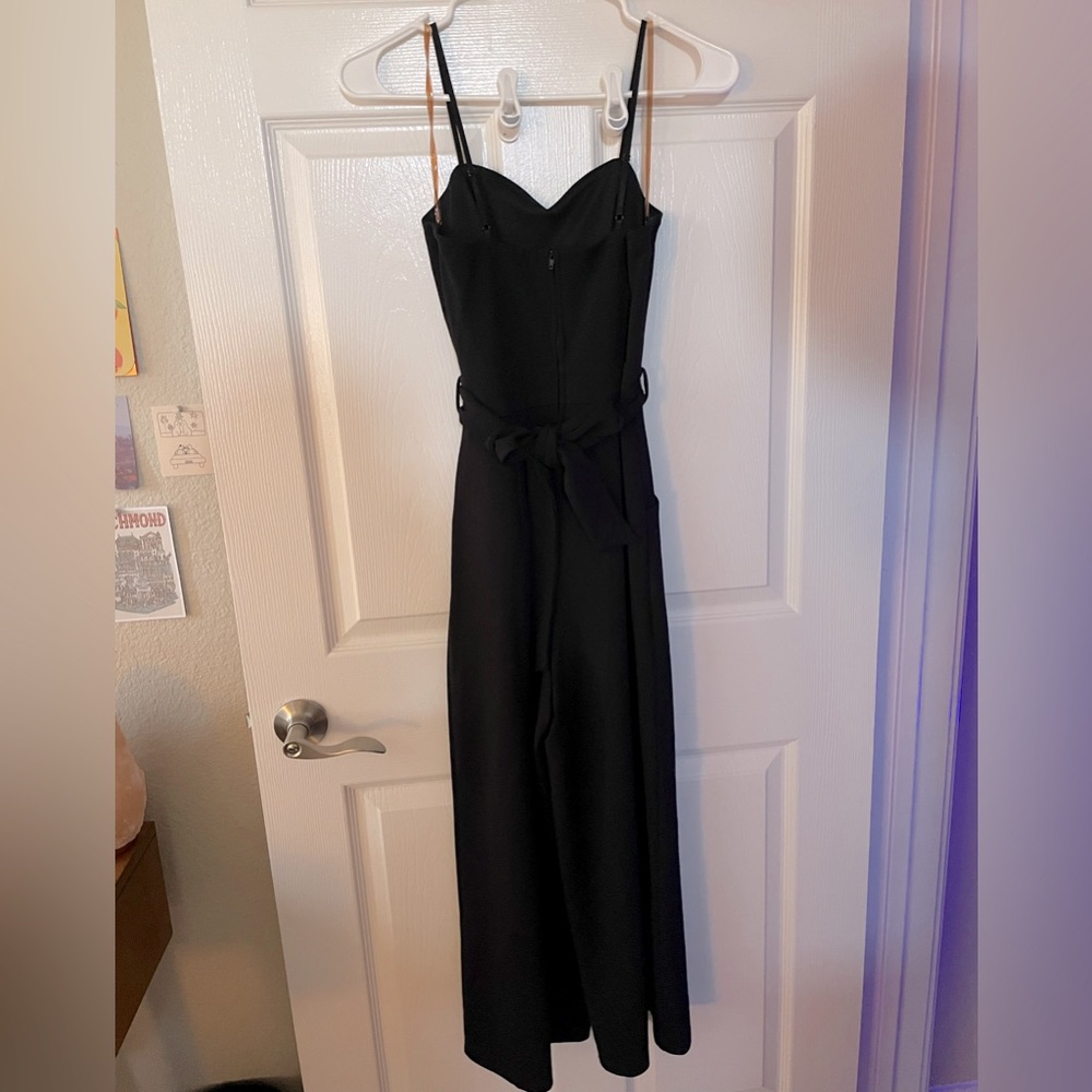 Honey & Rosie: black spaghetti-strap formal jumper, w cropped wide leg pant, XS